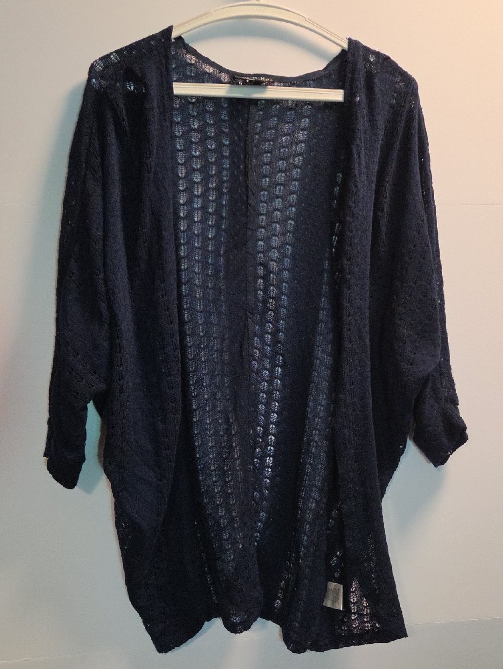 New Woman Navy Open Knit Cardigan Lightweight Layering Drape M